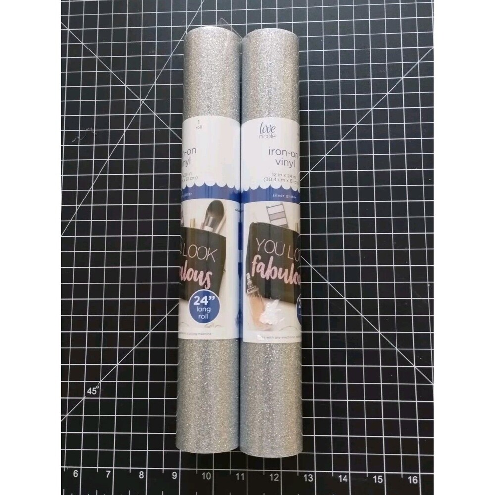 2 Roll Bundle - Silver Glitter Iron On Vinyl Craft HTV 12 x 24 inches per roll